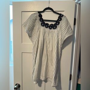 Madewell Black and White Striped Blouse with Floral Detail